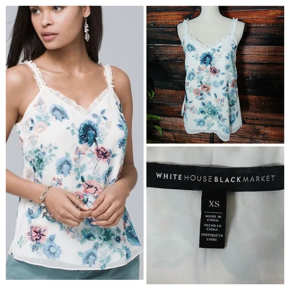 White House Black Market Tank Top XS Floral Embroidered Lined Adjustable Straps